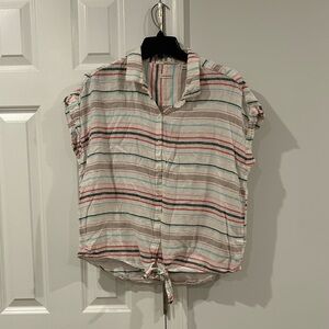 Weatherproof Vintage Front Tie Striped Linen Blend Shirt